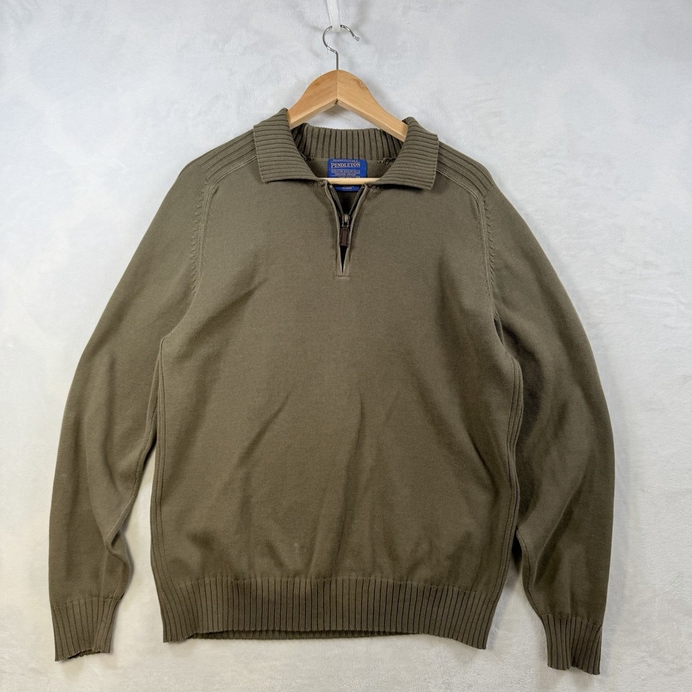 Pendleton Mens Size M Green Long Sleeve 1/4 Zip Pullover Sweater Cotton